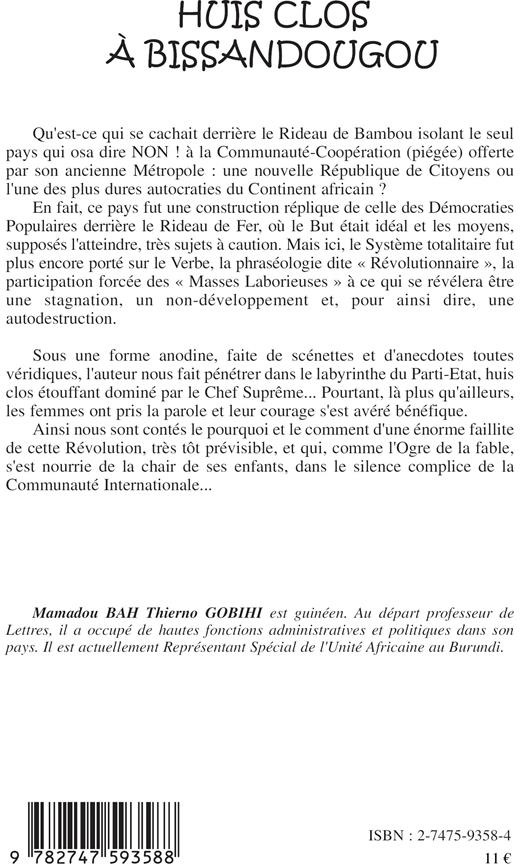 Quatrième de couverture de « HUIS CLOS A BISSANDOUGOU »