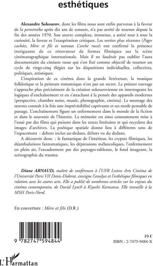 Quatrième de couverture de « LE CINEMA DE SOKOUROV - FIGURES D'ENFERMEMENT »