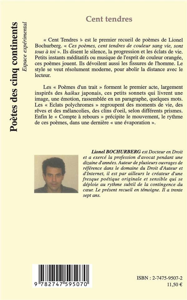 Quatrième de couverture de « CENT TENDRES »
