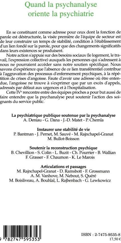 Quatrième de couverture de « QUAND LA PSYCHANALYSE ORIENTE LA PSYCHIATRIE »