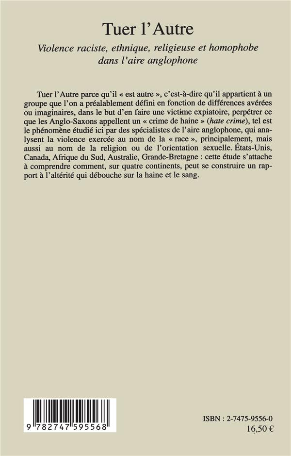 Quatrième de couverture de « TUER L'AUTRE »