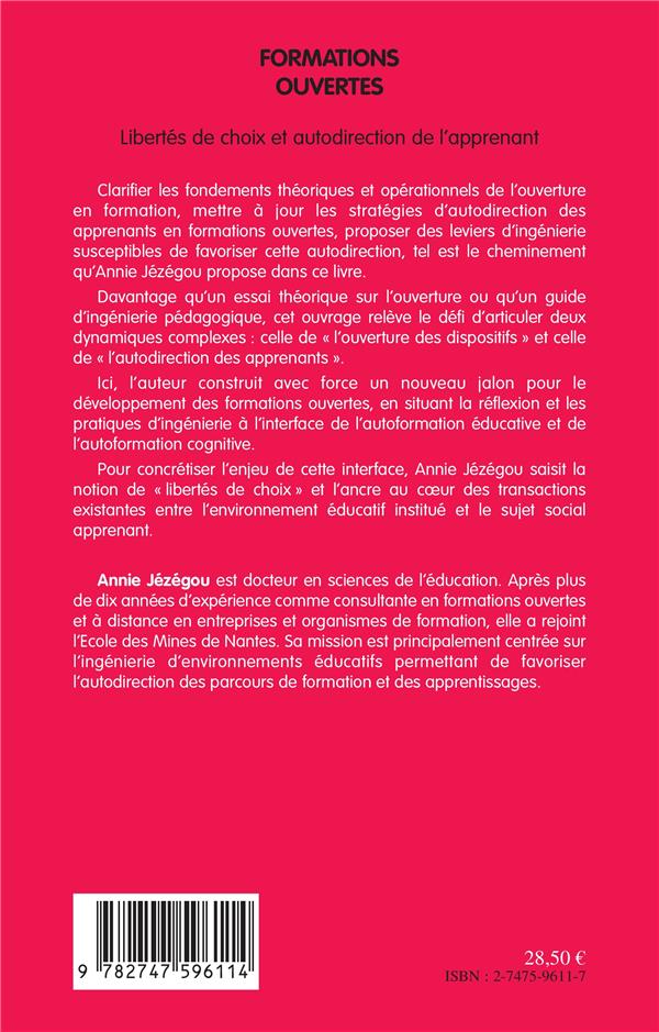 Quatrième de couverture de « FORMATIONS OUVERTES »