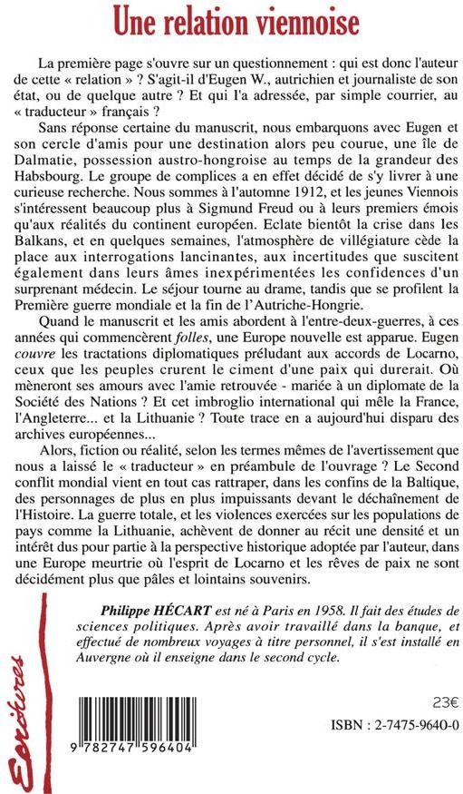 Quatrième de couverture de « UNE RELATION VIENNOISE »