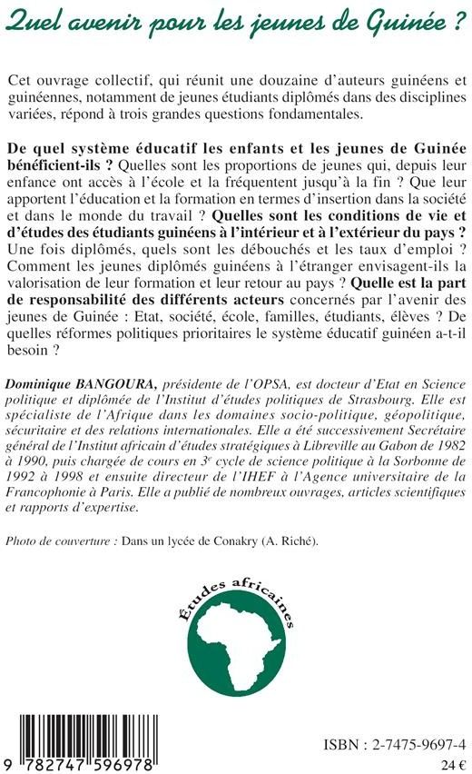 Quatrième de couverture de « QUEL AVENIR POUR LES JEUNES DE GUINEE ? »
