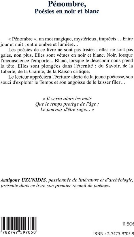 Quatrième de couverture de « PENOMBRE - POESIES EN NOIR ET BLANC »