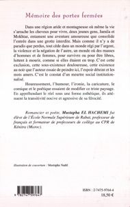 Quatrième de couverture de « MEMOIRE DES PORTES FERMEES »