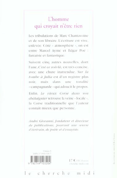Quatrième de couverture de « L'HOMME QUI CROYAIT N'ETRE RIEN »