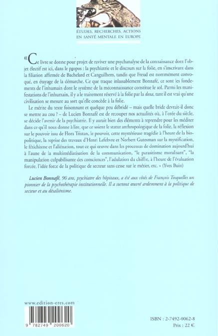 Quatrième de couverture de « LA PSYCHANALYSE COMME CONNAISSANCE »