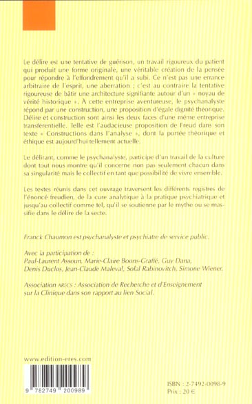 Quatrième de couverture de « DELIRE ET CONSTRUCTION »