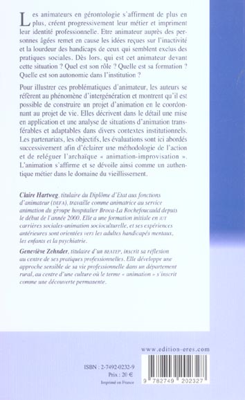 Quatrième de couverture de « ANIMATEURS ET ANIMATION EN ETABLISSEMENTS POUR PERSONNES AGEES »
