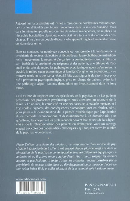 Quatrième de couverture de « LA CHRONICITE EN PSYCHIATRIE AUJOURD'HUI »