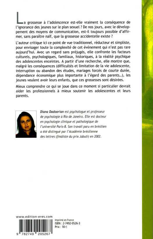 Quatrième de couverture de « GROSSESSES ADOLESCENTES »