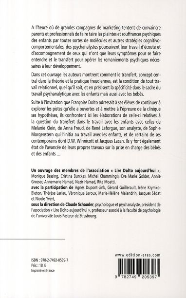 Quatrième de couverture de « FRANCOISE DOLTO ET LE TRANSFERT DANS LE TRAVAIL AVEC LES ENFANTS »