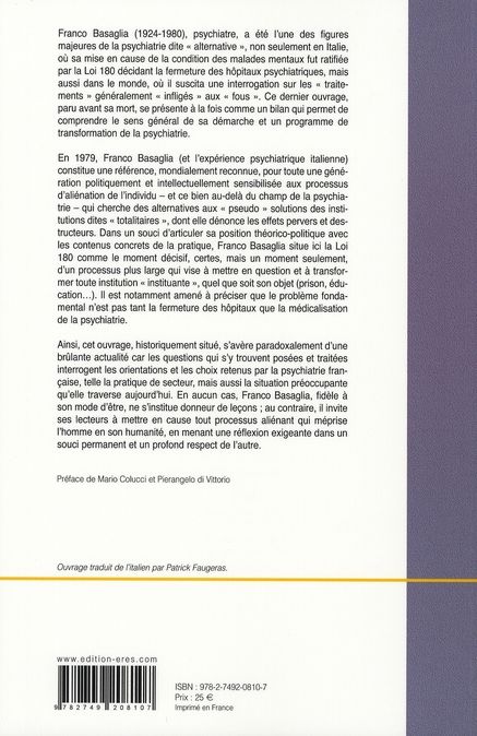 Quatrième de couverture de « PSYCHIATRIE ET DEMOCRATIE CONFERENCES BRESILIENNES »