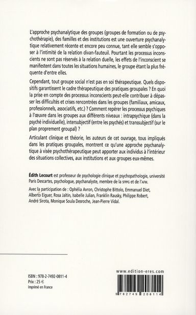 Quatrième de couverture de « MODERNITE DU GROUPE DANS LA CLINIQUE PSYCHANALYTIQUE »