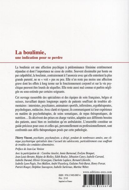 Quatrième de couverture de « LA BOULIMIE, UNE INDICATION POUR SE PERDRE »