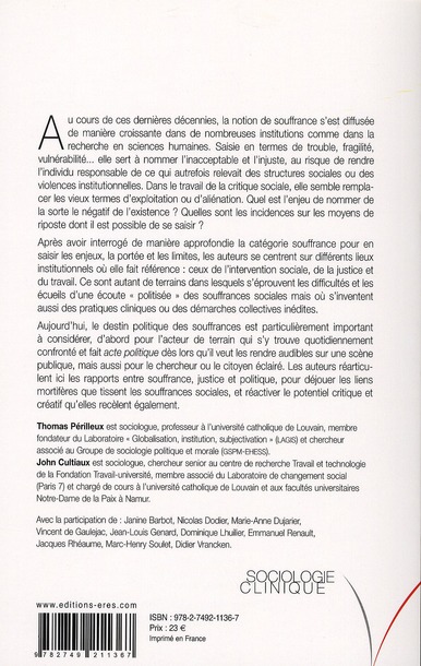 Quatrième de couverture de « DESTINS POLITIQUES DE LA SOUFFRANCE »