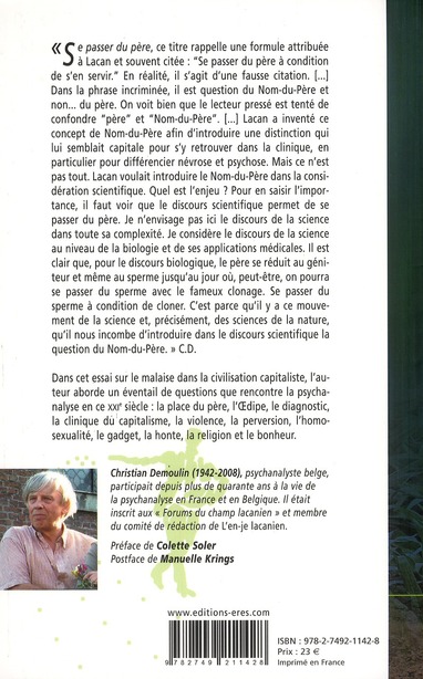 Quatrième de couverture de « SE PASSER DU PERE ? »