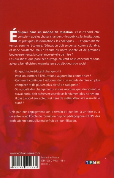 Quatrième de couverture de « EDUQUER DANS UN MONDE EN MUTATION »