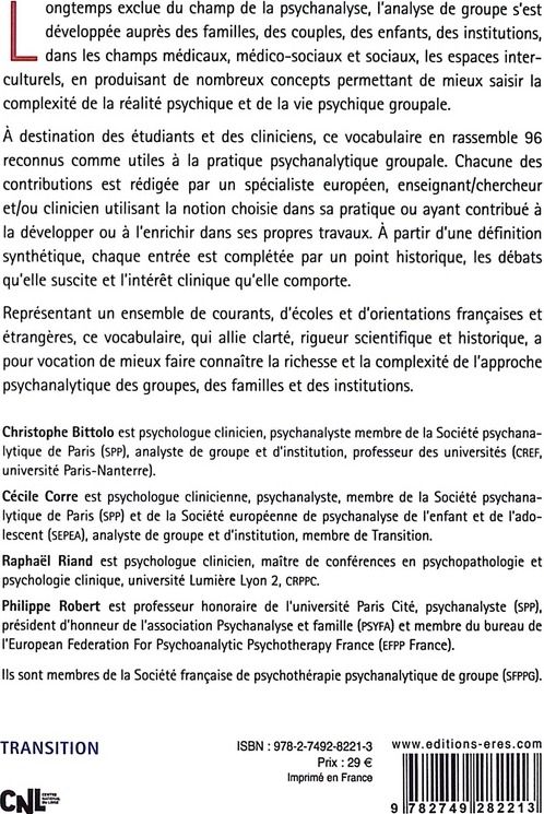 Quatrième de couverture de « Vocabulaire clinique de l'analyse de groupe »