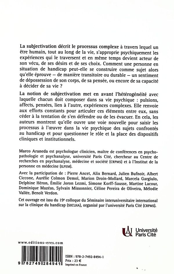 Quatrième de couverture de « Cliniques du handicap et subjectivation »