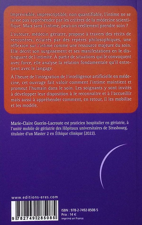 Quatrième de couverture de « L'intime, ressource du soin »