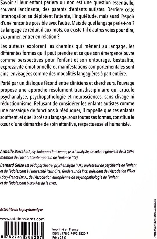 Quatrième de couverture de « Parlera, parlera pas ? : autismes et langage »