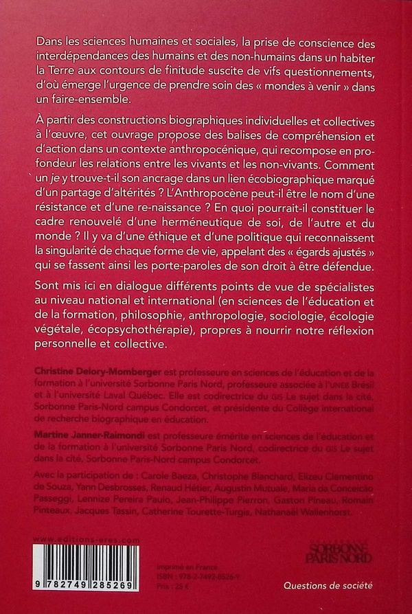 Quatrième de couverture de « Penser la personne comme sujet en anthropocène »