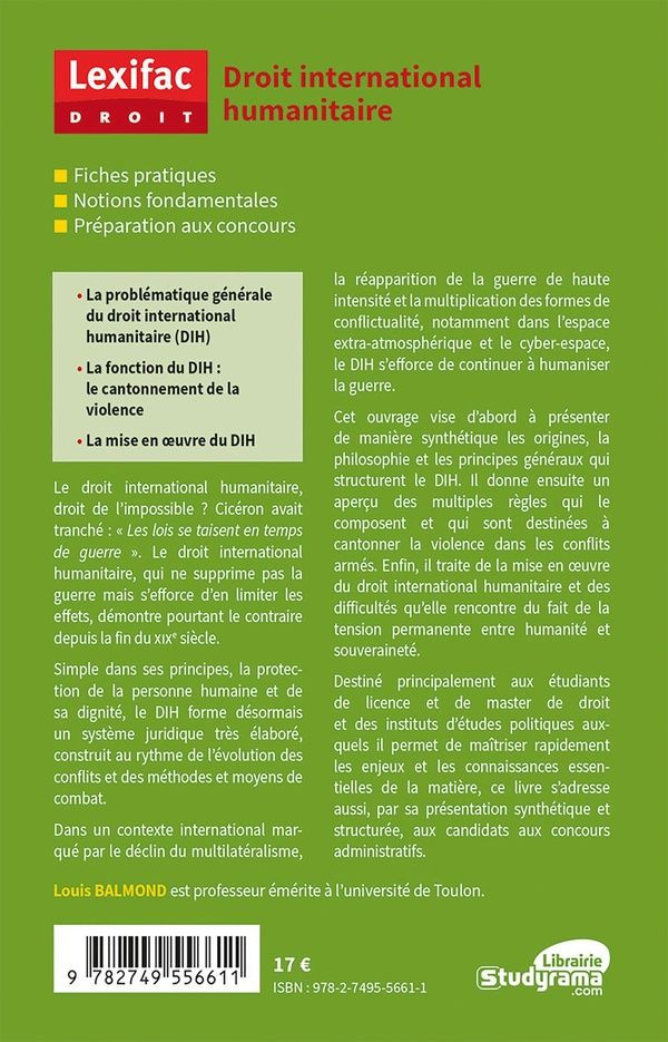 Quatrième de couverture de « Droit international humanitaire »