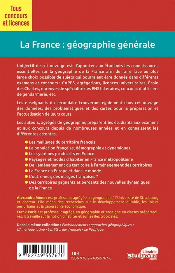 Quatrième de couverture de « La France : géographie générale »