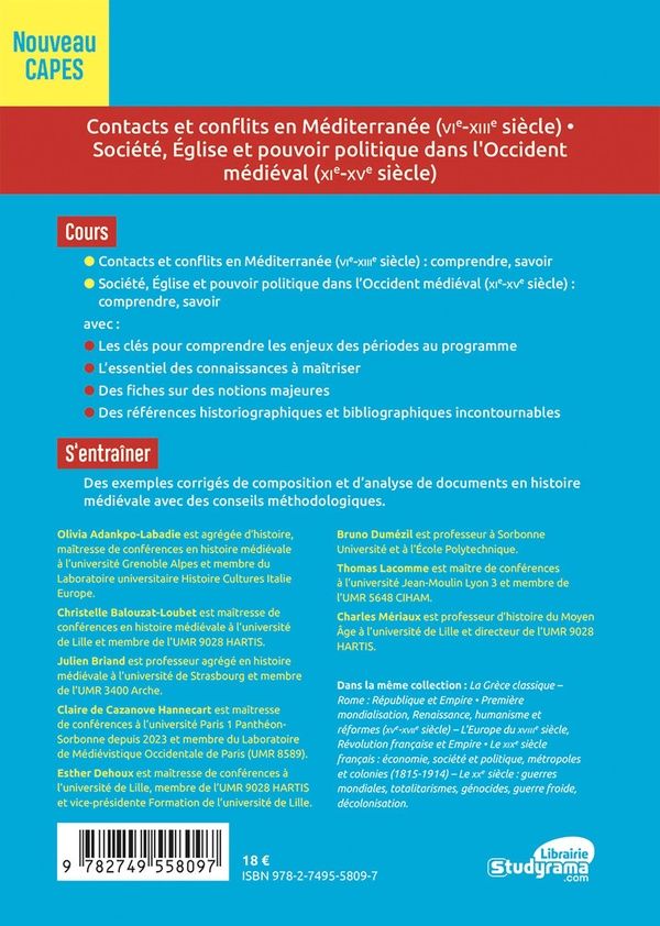 Quatrième de couverture de « Contacts et conflits en Méditerranée (VIe-XIIIe siècles) : les clés pour réussir : nouveau CAPES »