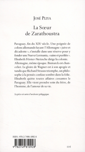 Quatrième de couverture de « LA SOEUR DE ZARATHOUSTRA »