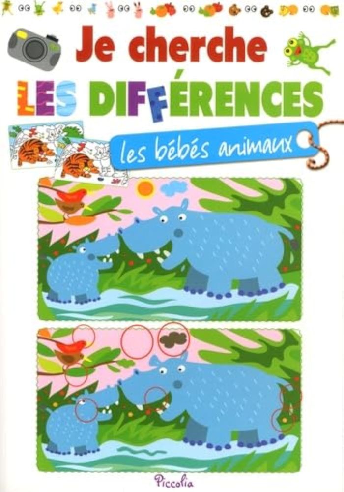 Couverture du livre « A PORTEE DE MAINS/JE CHERCHE LES DIFFERENCES LES ANIMAUX » de Piccolia, librairie Les Contes Infusés à Corte