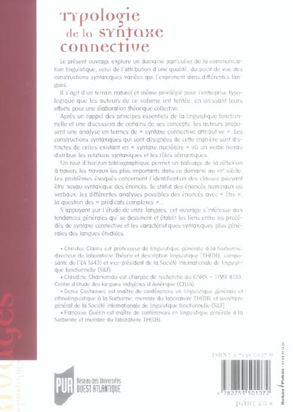 Quatrième de couverture de « TYPOLOGIE DE LA SYNTAXE CONNECTIVE »