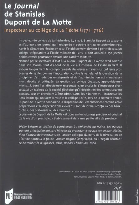 Quatrième de couverture de « JOURNAL DE STANISLAS DUPONT DE LA MOTTE »