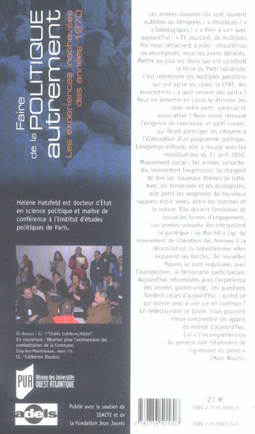Quatrième de couverture de « FAIRE DE LA POLITIQUE AUTREMENT »