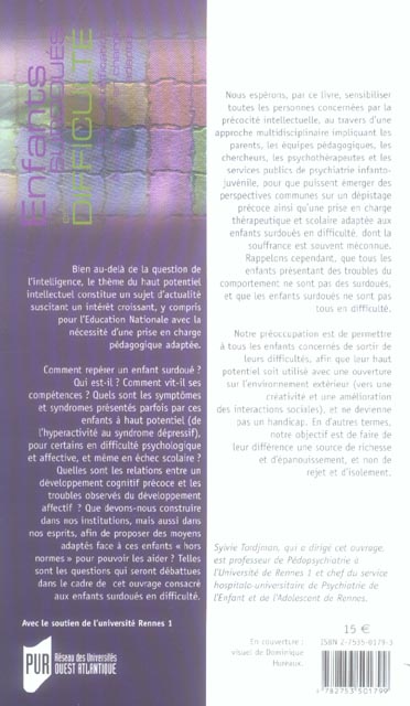 Quatrième de couverture de « ENFANTS SURDOUES EN DIFFICULTE »