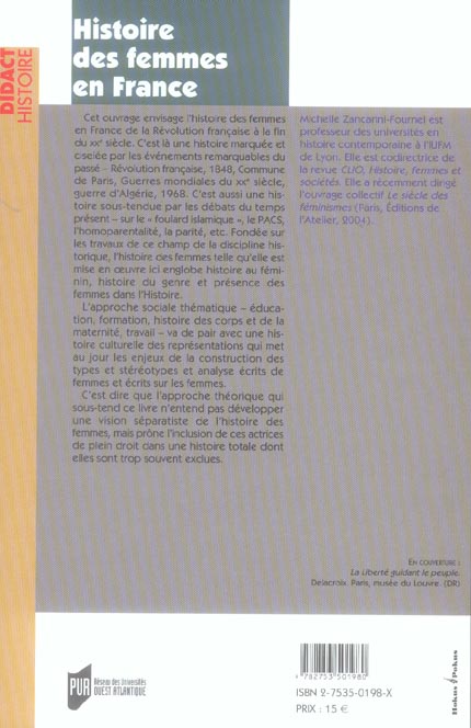 Quatrième de couverture de « HISTOIRE DES FEMMES EN FRANCE - XIXE-XXE SIECLES »