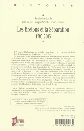 Quatrième de couverture de « BRETONS ET LA SEPARATION (1795-2005) »