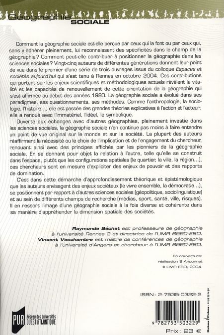 Quatrième de couverture de « PENSER ET FAIRE LA GEOGRAPHIE SOCIALE »