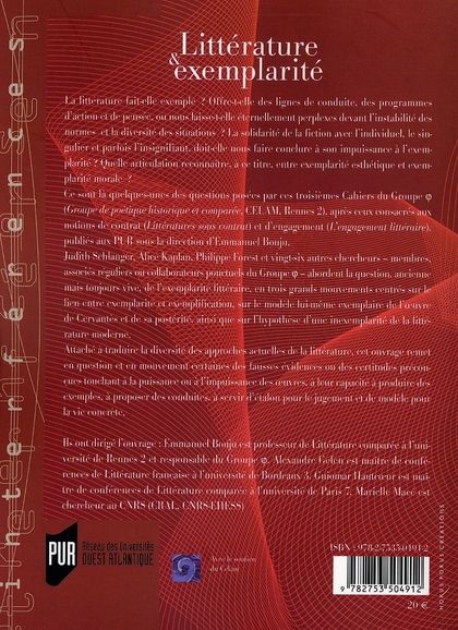 Quatrième de couverture de « LITTERATURE ET EXEMPLARITE »