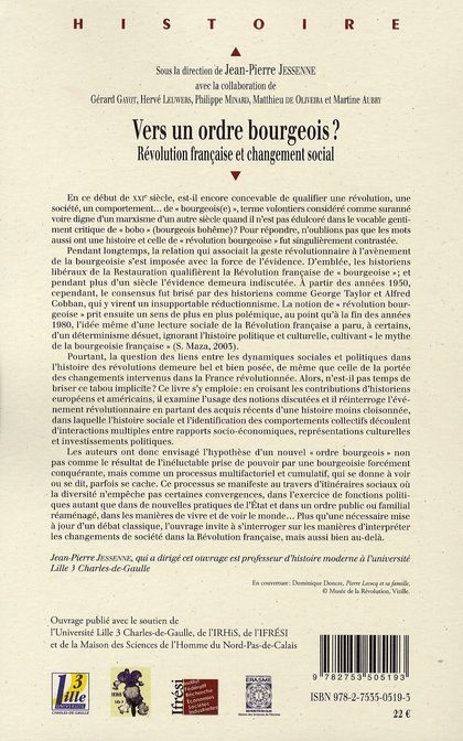 Quatrième de couverture de « VERS UN ORDRE BOURGEOIS ? REVOLUTION FRANCAISE ET CHANGEMENT SOCIAL »
