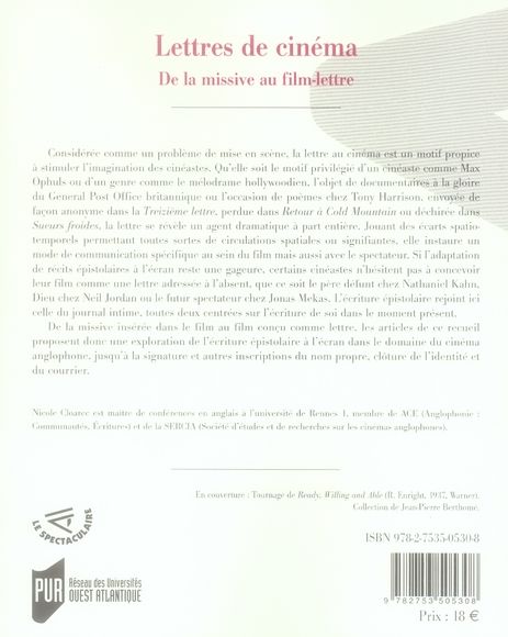 Quatrième de couverture de « LETTRES DE CINEMA. DE LA MISSIVE AU FILM LETTRE »