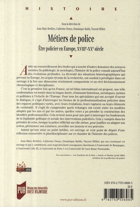 Quatrième de couverture de « METIERS DE POLICE »