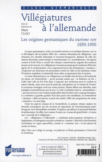 Quatrième de couverture de « VILLEGIATURES A L ALLEMANDE »