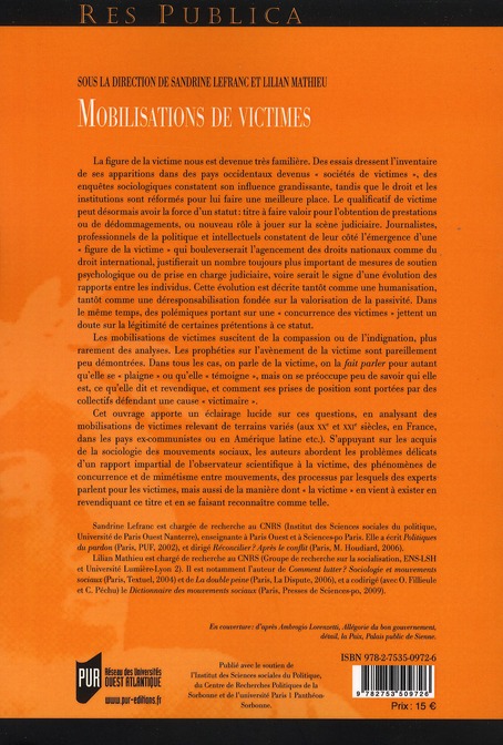 Quatrième de couverture de « MOBILISATION DES VICTIMES »