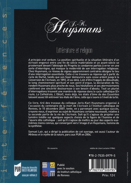 Quatrième de couverture de « HUYSMANS »