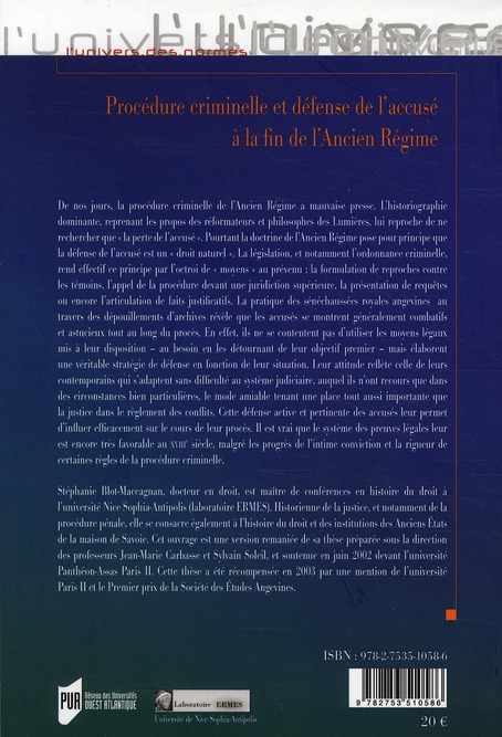 Quatrième de couverture de « PROCEDURE CRIMINELLE ET DEFENSE DE L ACCUSE »