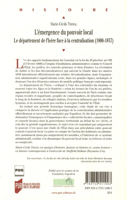 Quatrième de couverture de « EMERGENCE DU POUVOIR LOCAL »