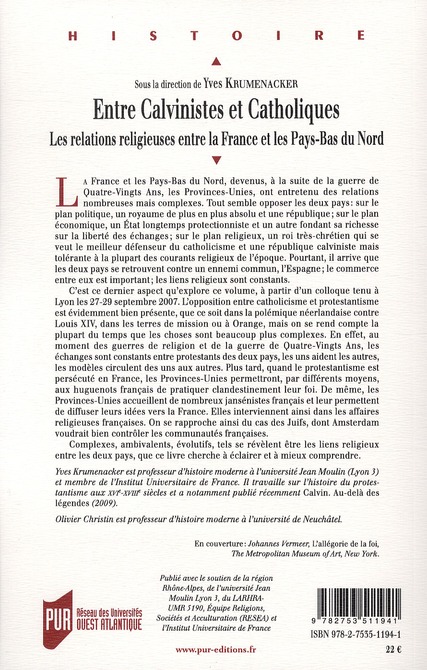 Quatrième de couverture de « ENTRE CALVINISTES ET CATHOLIQUES »